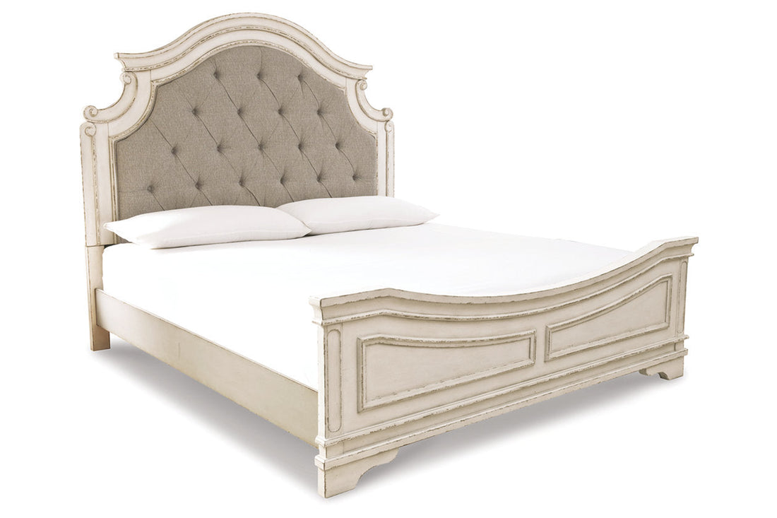 Realyn Chipped White California King Upholstered Panel Bed - Ashley - Luna Furniture