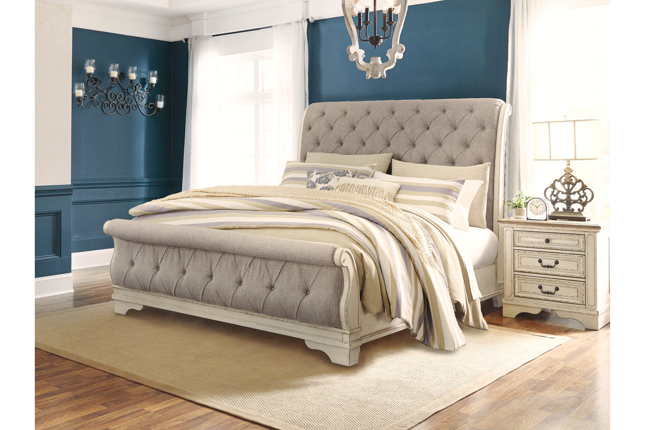 Realyn Chipped White California King Sleigh Bed - Ashley - Luna Furniture