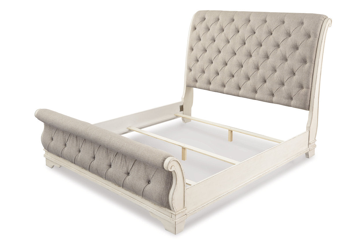 Realyn Chipped White King Sleigh Bed - Ashley - Luna Furniture
