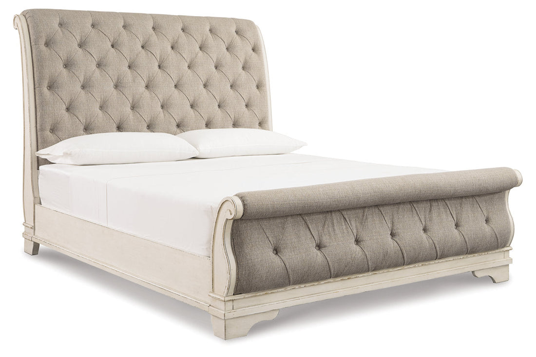 Realyn Chipped White Queen Sleigh Bed - Ashley - Luna Furniture
