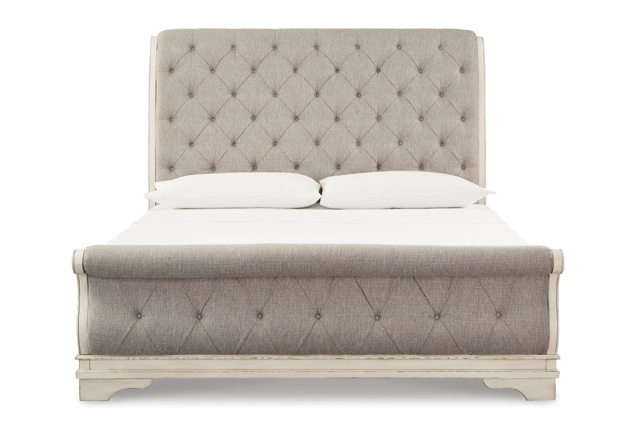 Realyn Chipped White Queen Sleigh Bed - Ashley - Luna Furniture