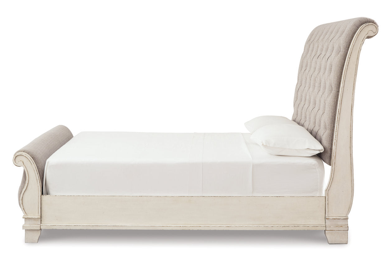 Realyn Chipped White Queen Sleigh Bed - Ashley - Luna Furniture