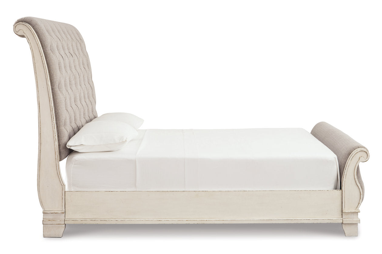 Realyn Chipped White King Sleigh Bed - Ashley - Luna Furniture