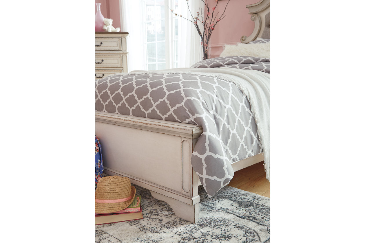 Realyn Chipped White California King Upholstered Panel Bed - Ashley - Luna Furniture