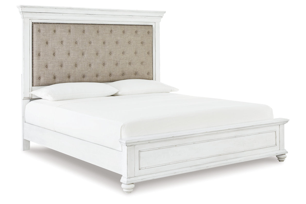 Kanwyn Whitewash California King Panel Bed - Ashley - Luna Furniture