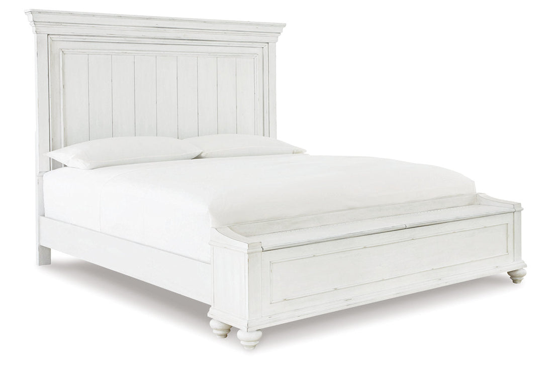 Kanwyn Whitewash California King Panel Bed with Storage Bench - Ashley - Luna Furniture