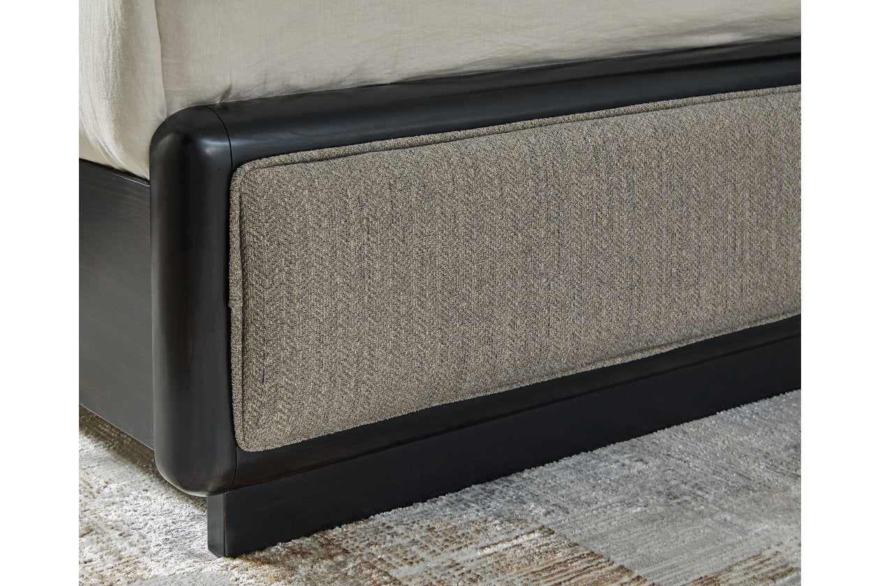 Rowanbeck Gray/Black California King Upholstered Panel Bed - Ashley - Luna Furniture