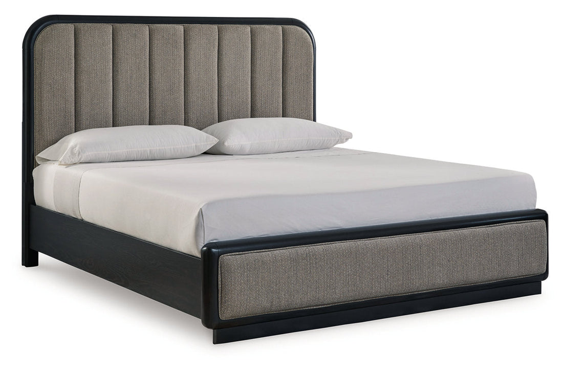 Rowanbeck Gray/Black King Upholstered Panel Bed - Ashley - Luna Furniture