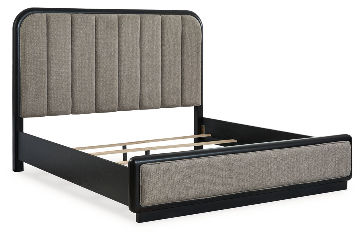 Rowanbeck Gray/Black King Upholstered Panel Bed - Ashley - Luna Furniture