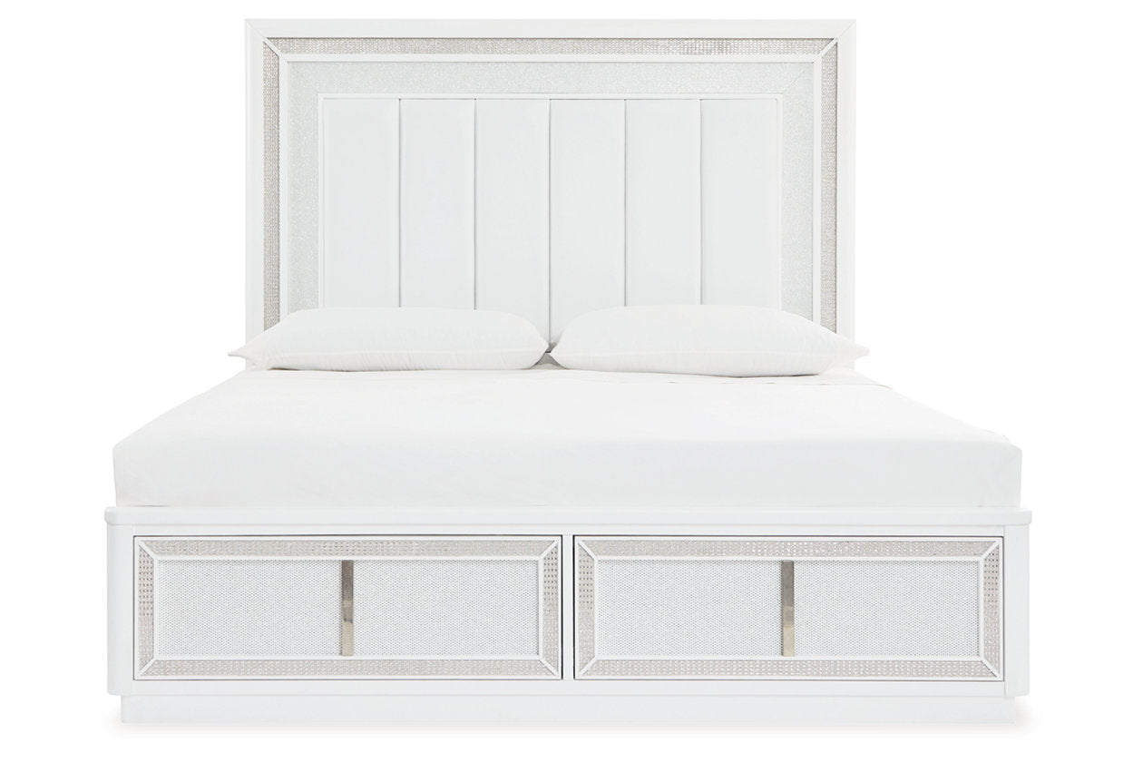 Chalanna White King Upholstered Storage Bed - Ashley - Luna Furniture