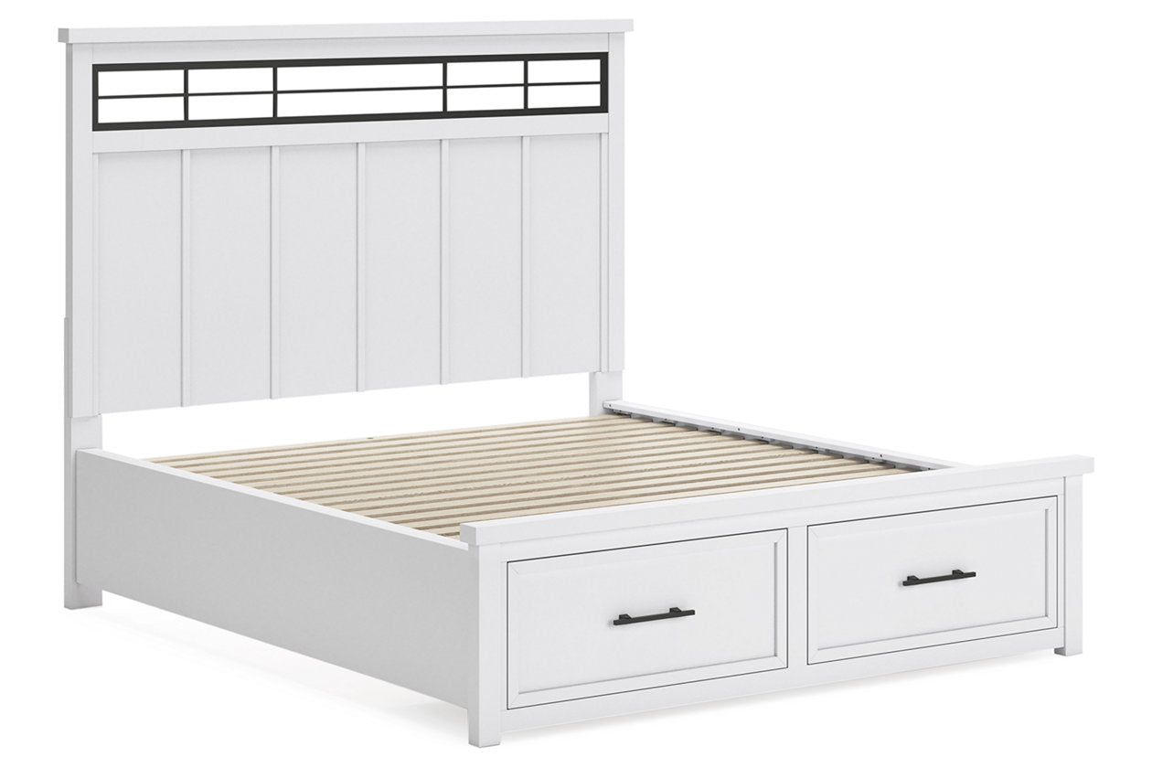 Ashbryn White/Natural California King Panel Storage Bed - Ashley - Luna Furniture
