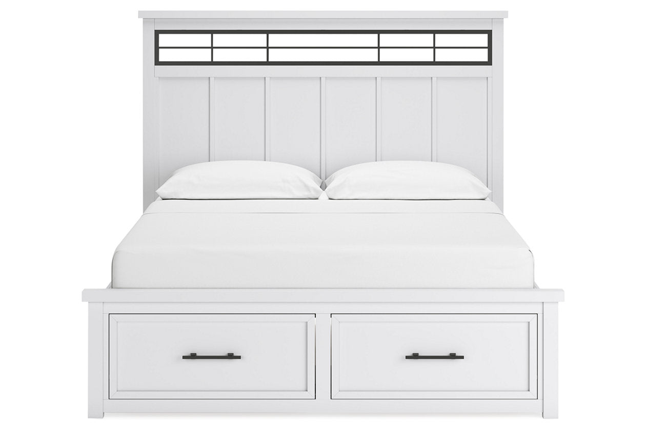 Ashbryn White/Natural California King Panel Storage Bed - Ashley - Luna Furniture