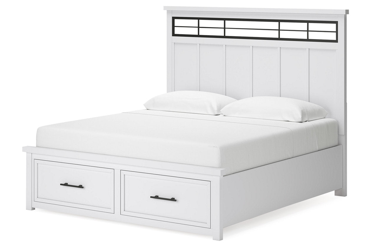 Ashbryn White/Natural King Panel Storage Bed - Ashley - Luna Furniture