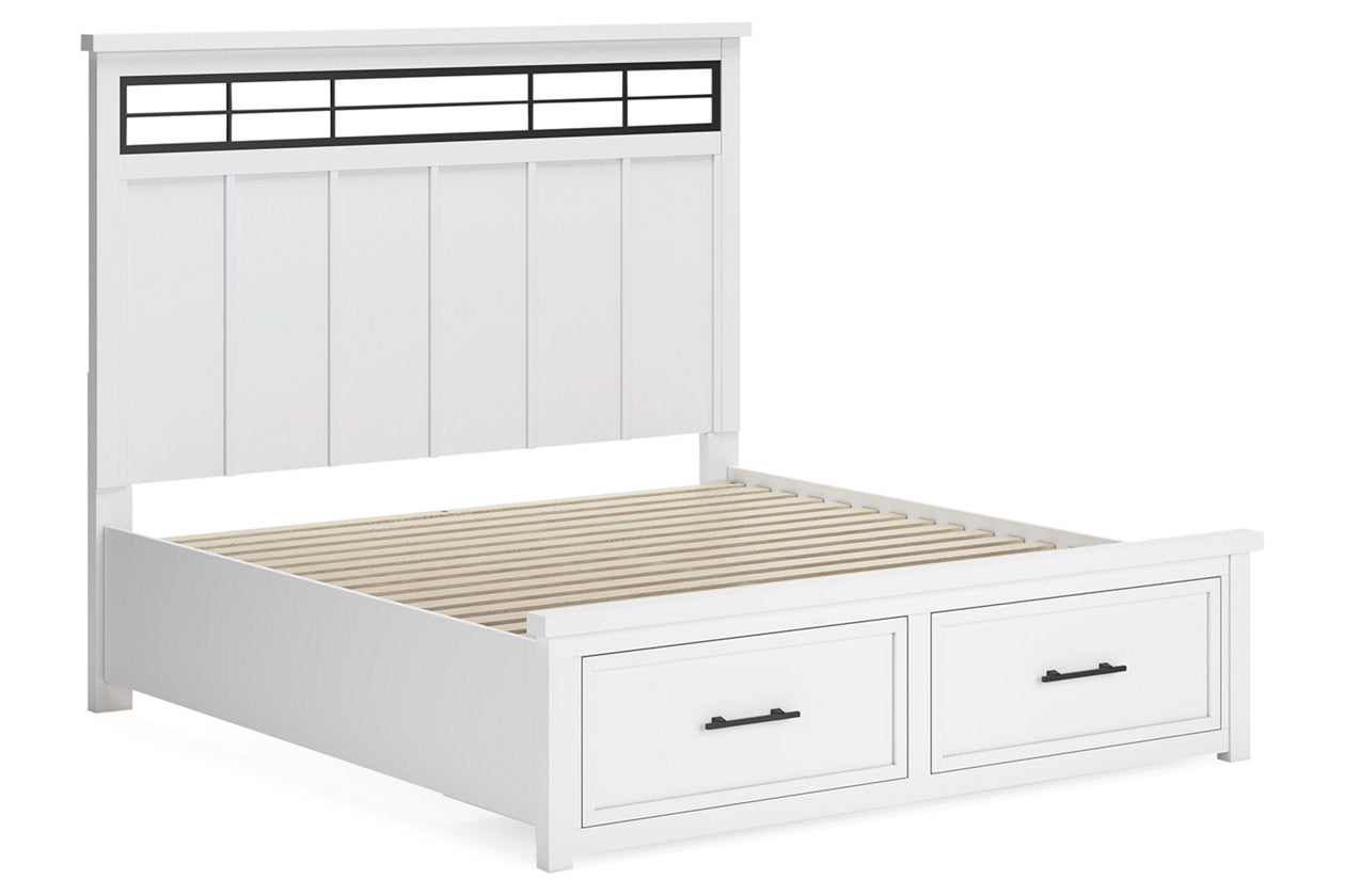 Ashbryn White/Natural King Panel Storage Bed - Ashley - Luna Furniture