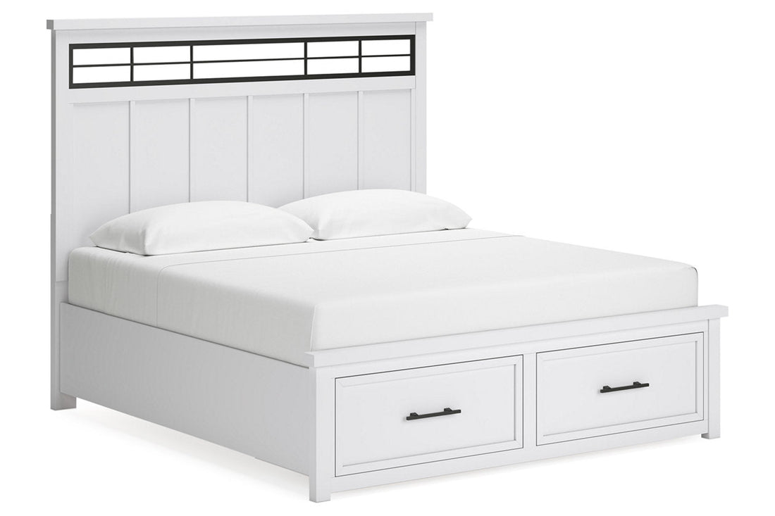 Ashbryn White/Natural King Panel Storage Bed - Ashley - Luna Furniture
