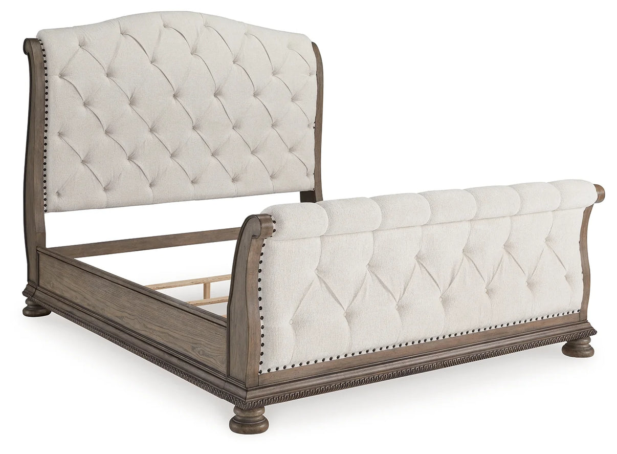 Ardenfield Light Brown King Upholstered Sleigh Bed from Ashley - Luna Furniture