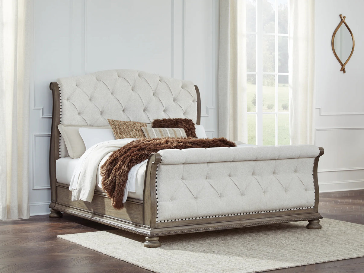 Ardenfield Light Brown King Upholstered Sleigh Bed from Ashley - Luna Furniture