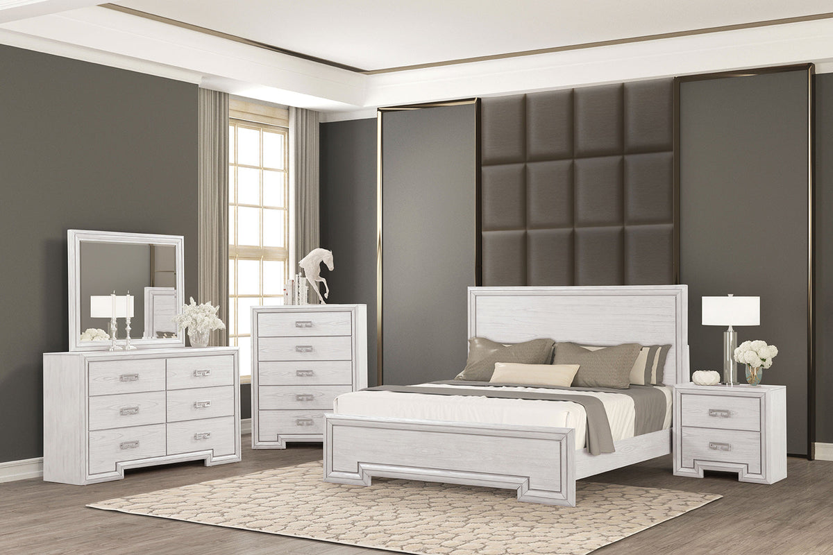 Basilone Rustic White Transitional Bedroom Set