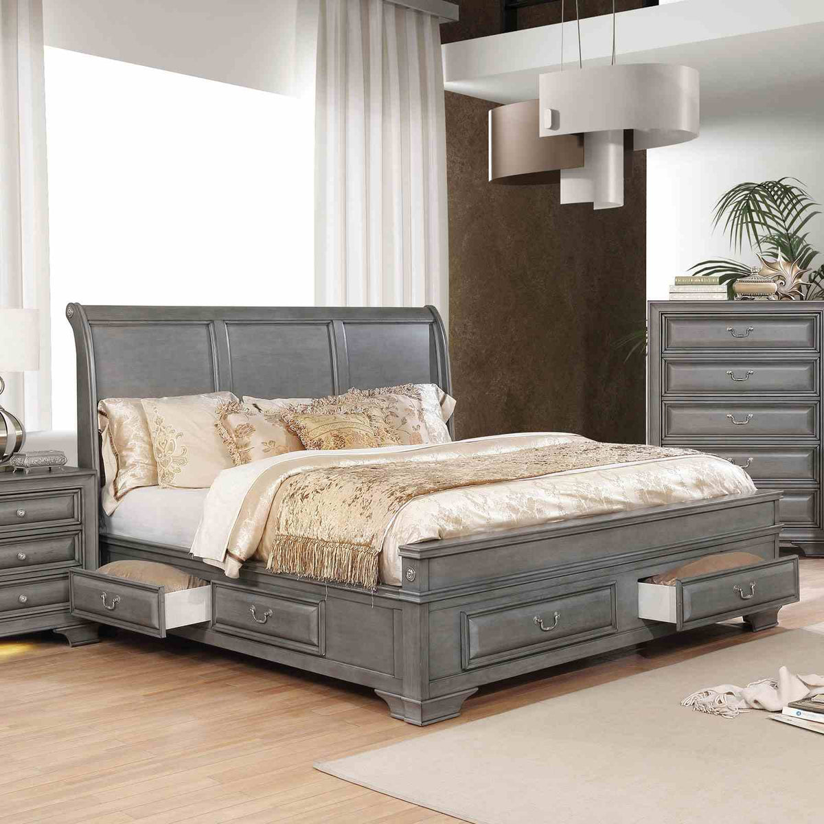 Brandt Gray Transitional Storage Bedroom Set