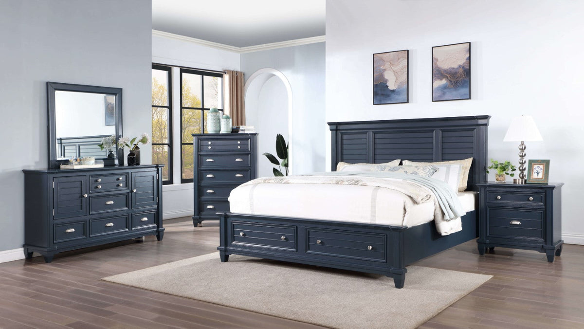 Manzanillo Slate Blue Transitional Storage Bedroom Set