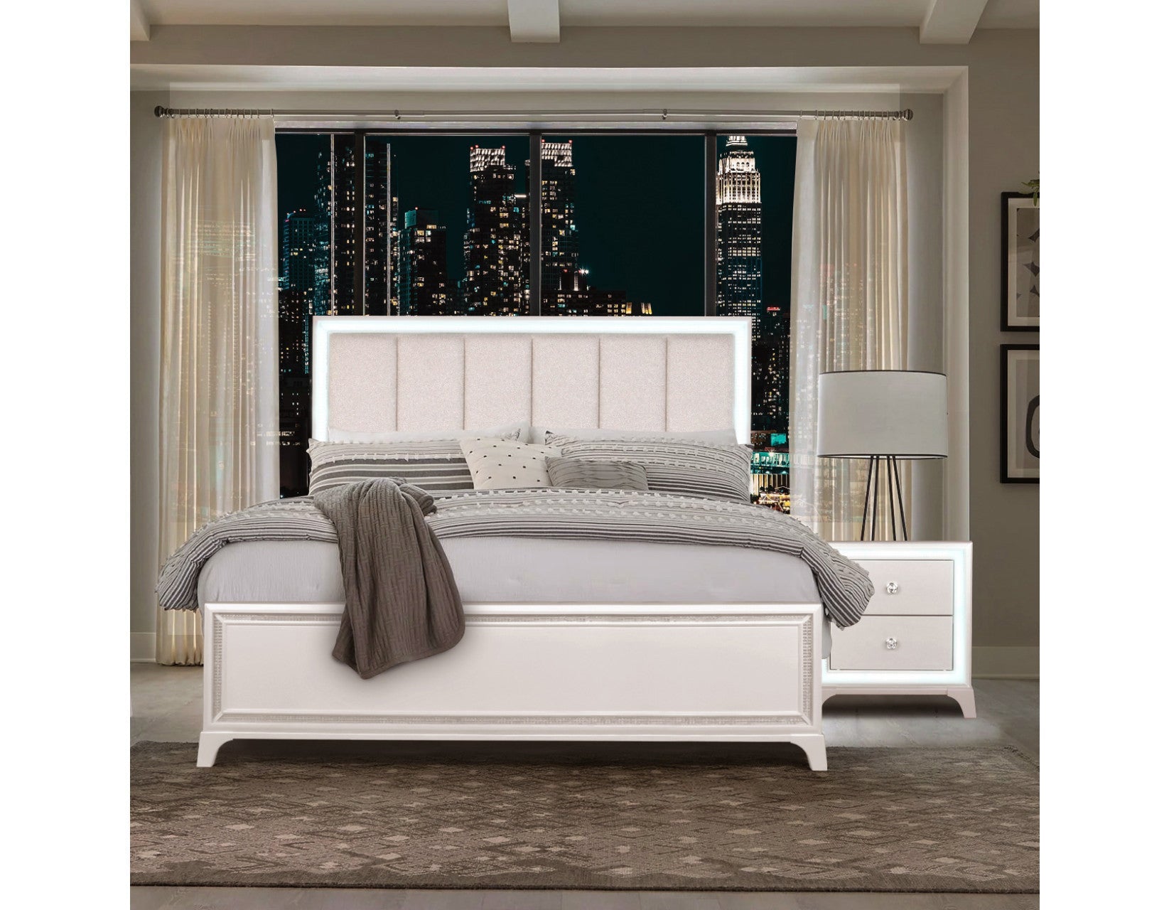 Cassie Illuminating Pearl Bedroom Set