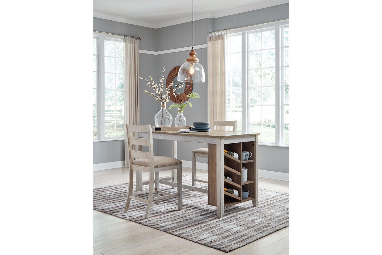 Skempton White/Light Brown Counter Height Dining Table and 2 Barstools - Ashley - Luna Furniture