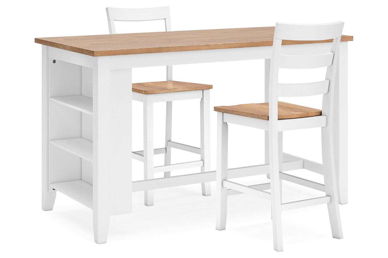 Gesthaven Natural/White Counter Height Dining Table and 2 Barstools - Ashley - Luna Furniture