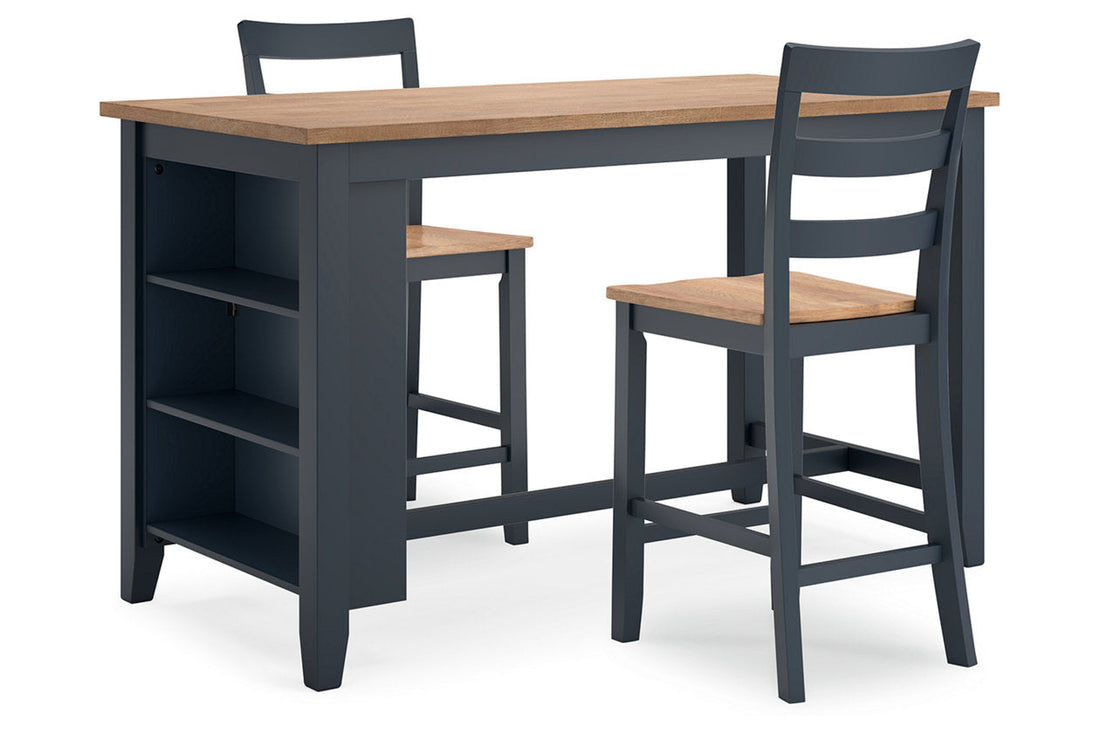 Gesthaven Natural/Blue Counter Height Dining Table and 2 Barstools - Ashley - Luna Furniture