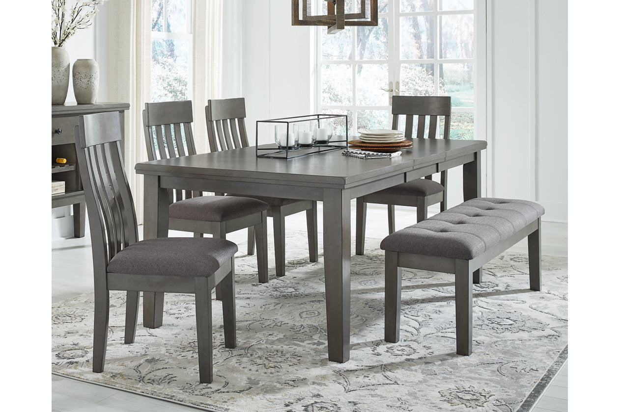 Hallanden Gray Dining Table, 4 Chairs, and Bench from Ashley - Luna Furniture