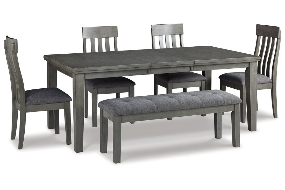 Hallanden Gray Dining Table, 4 Chairs, and Bench from Ashley - Luna Furniture