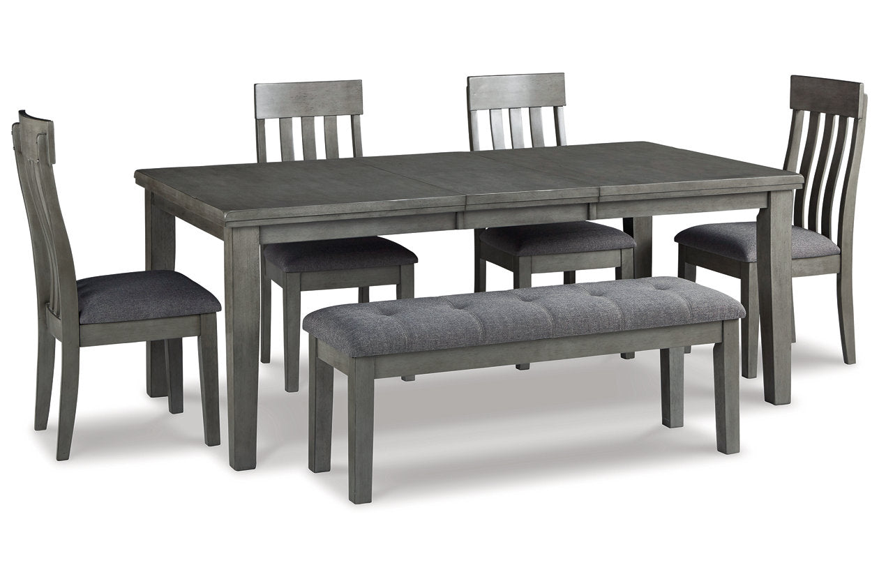 Hallanden Gray Dining Table, 4 Chairs, and Bench from Ashley - Luna Furniture