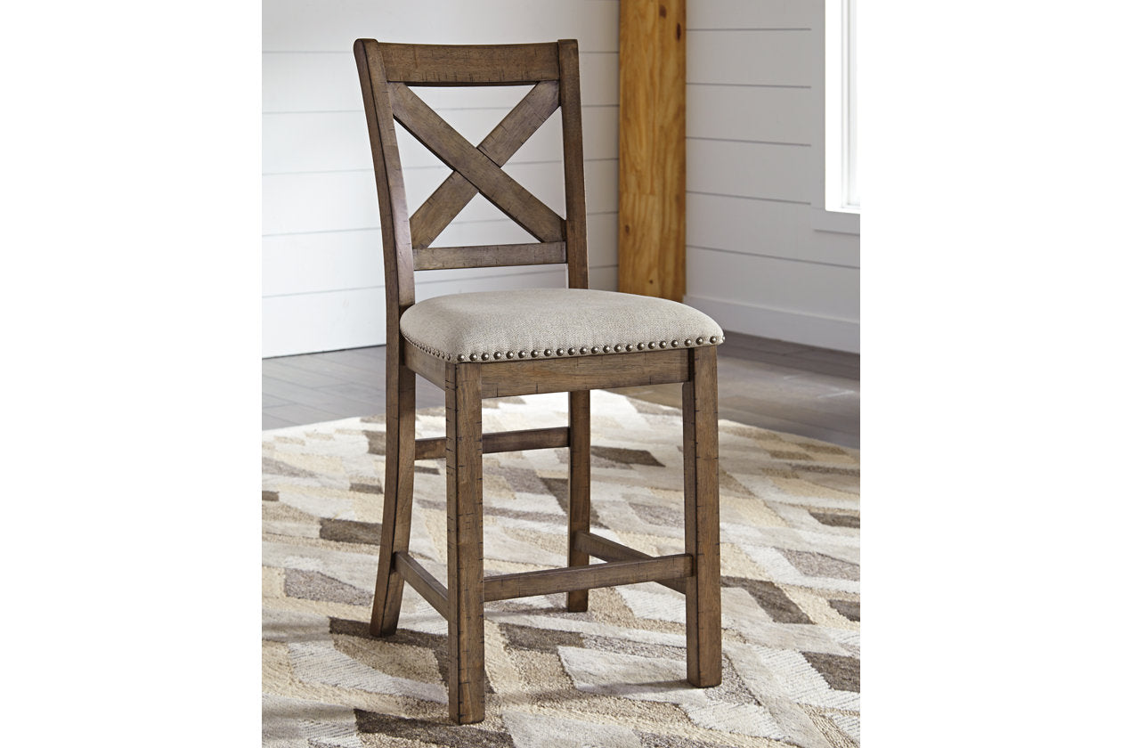 Moriville Beige Counter Height Dining Table and 6 Barstools - Ashley - Luna Furniture