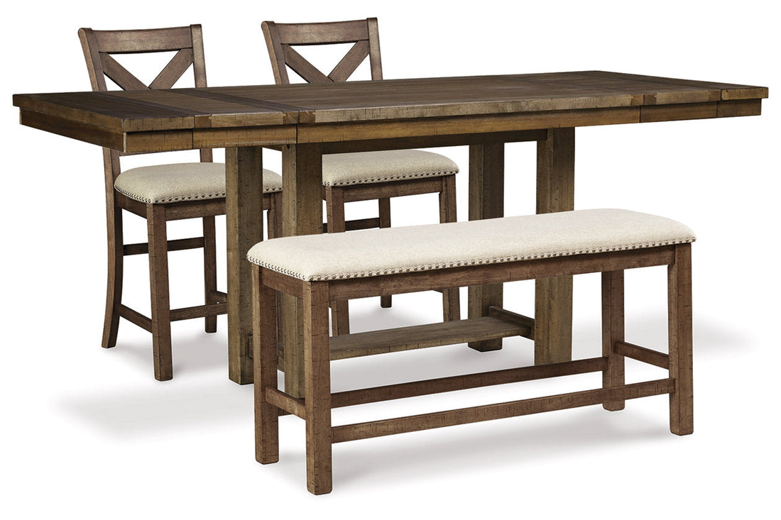 Moriville Beige Counter Height Dining Table and 2 Barstools and Bench - Ashley - Luna Furniture