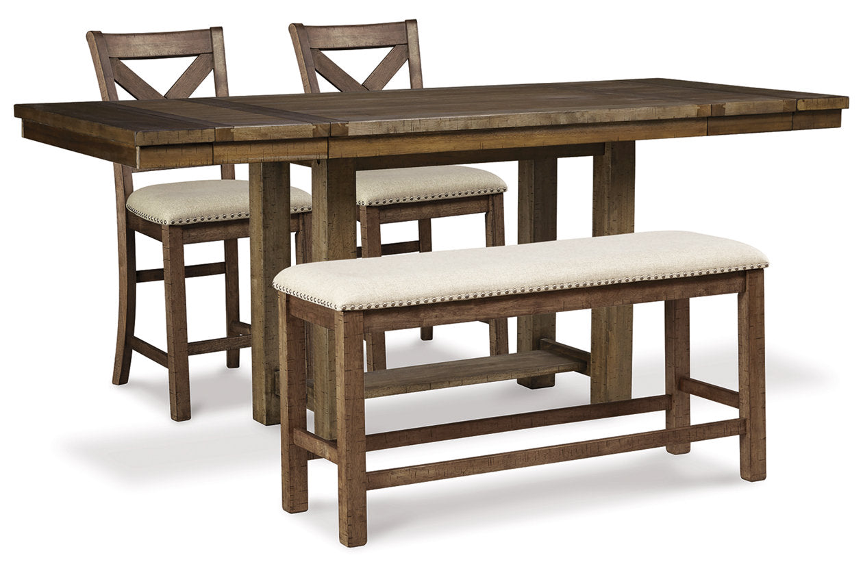 Moriville Beige Counter Height Dining Table and 2 Barstools and Bench - Ashley - Luna Furniture