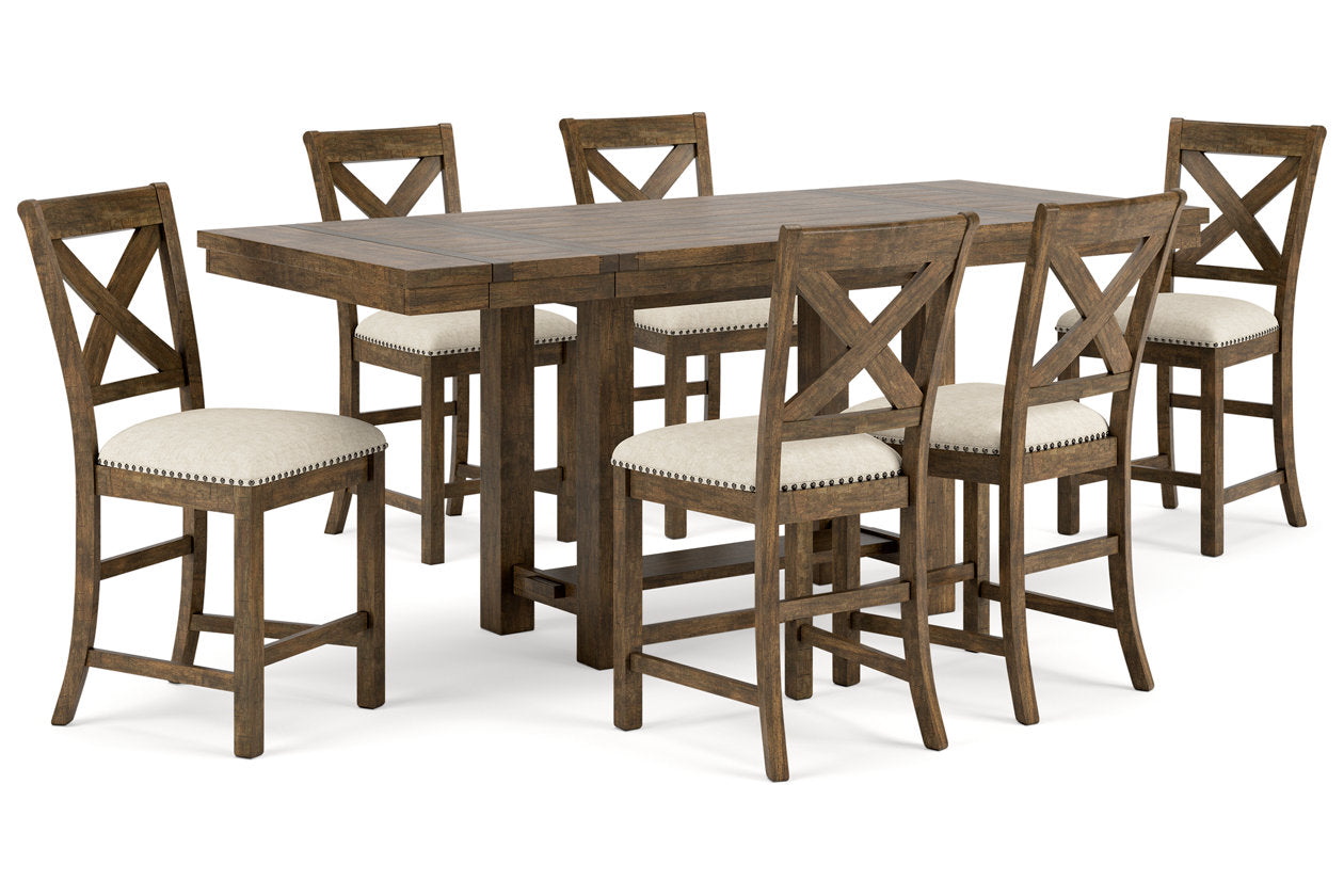 Moriville Beige Counter Height Dining Table and 6 Barstools - Ashley - Luna Furniture