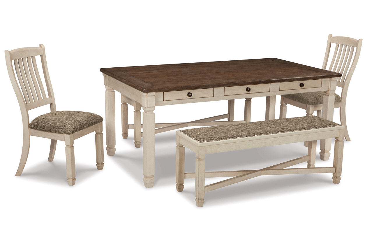 Bolanburg Antique White Dining Table with 2 Chairs and 2 Benches from Ashley - Luna Furniture