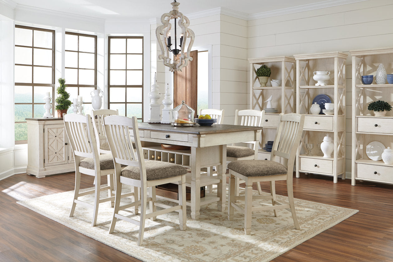 Bolanburg Two-tone Counter Height Table with 6 Barstools, Server and Display Cabinet - Ashley - Luna Furniture