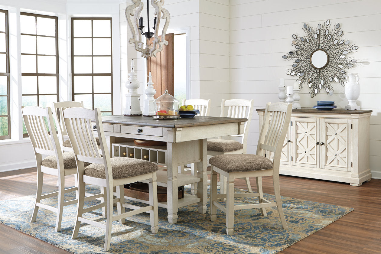 Bolanburg Two-tone Counter Height Dining Table and 6 Barstools with Server - Ashley - Luna Furniture