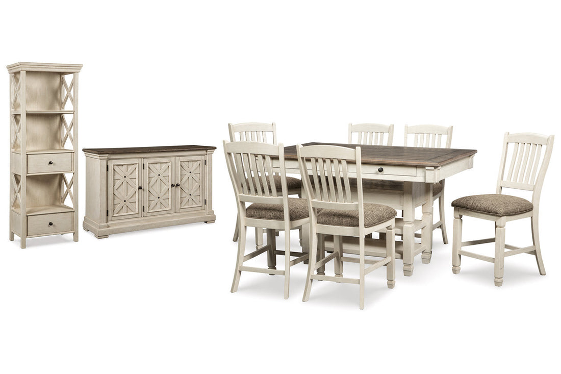 Bolanburg Two-tone Counter Height Table with 6 Barstools, Server and Display Cabinet - Ashley - Luna Furniture