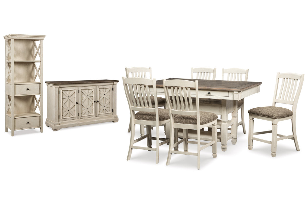 Bolanburg Two-tone Counter Height Table with 6 Barstools, Server and Display Cabinet - Ashley - Luna Furniture