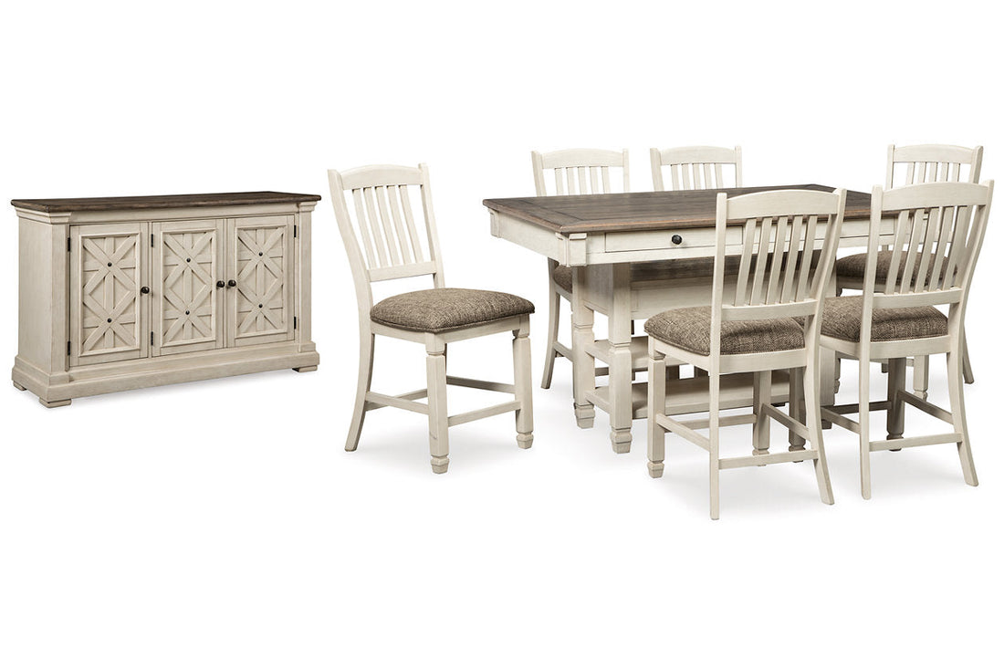 Bolanburg Two-tone Counter Height Dining Table and 6 Barstools with Server - Ashley - Luna Furniture
