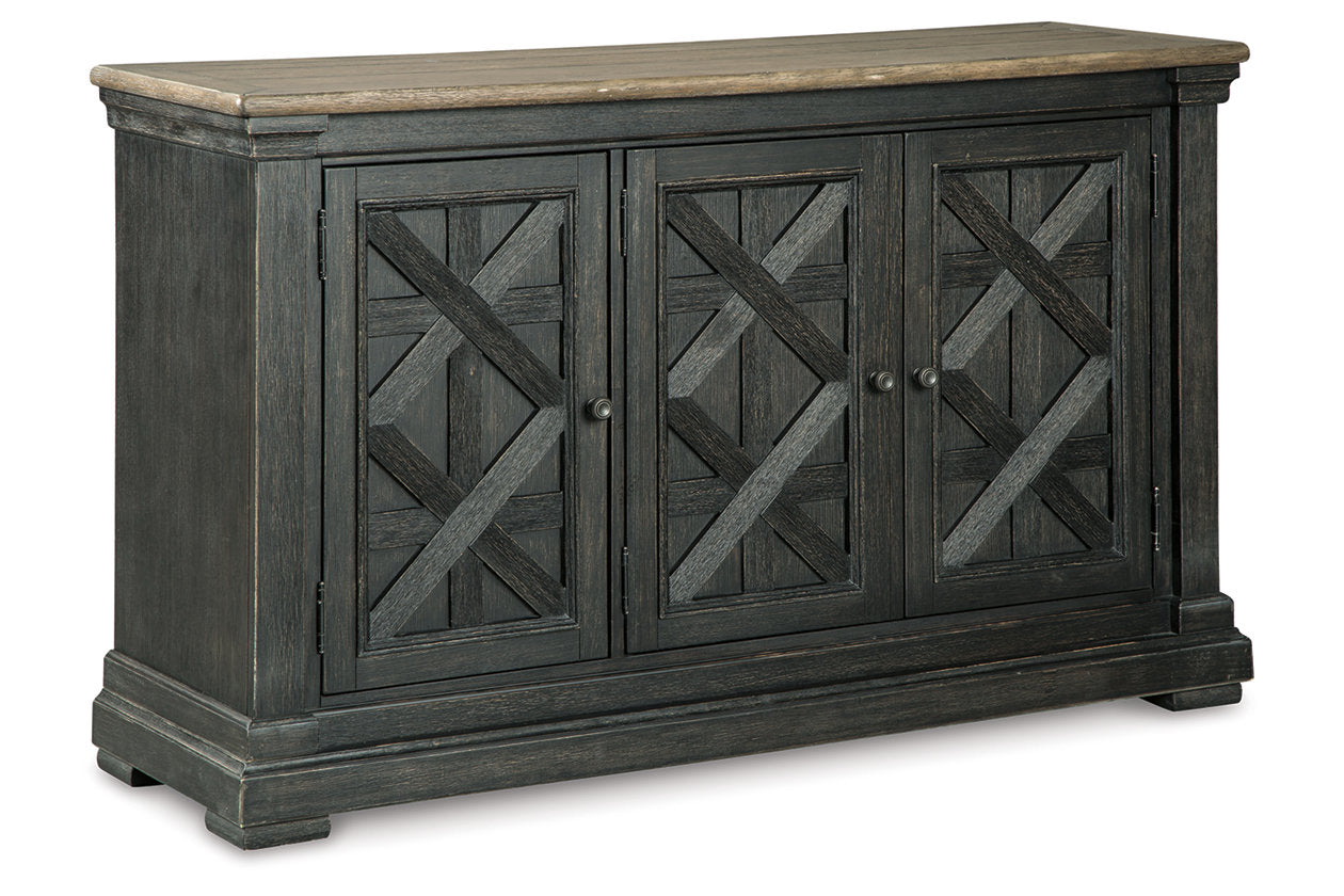 Tyler Creek Black/Grayish Brown Counter Height Table with 4 Barstools, Server and Display Cabinet from Ashley - Luna Furniture
