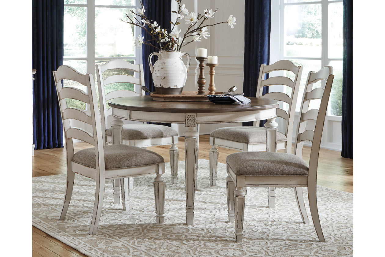 Realyn Chipped White Dining Table and 4 Chairs - Ashley - Luna Furniture