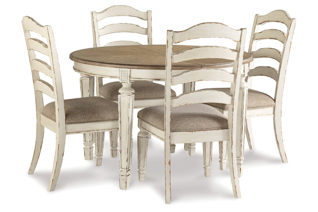 Realyn Chipped White Dining Table and 4 Chairs - Ashley - Luna Furniture