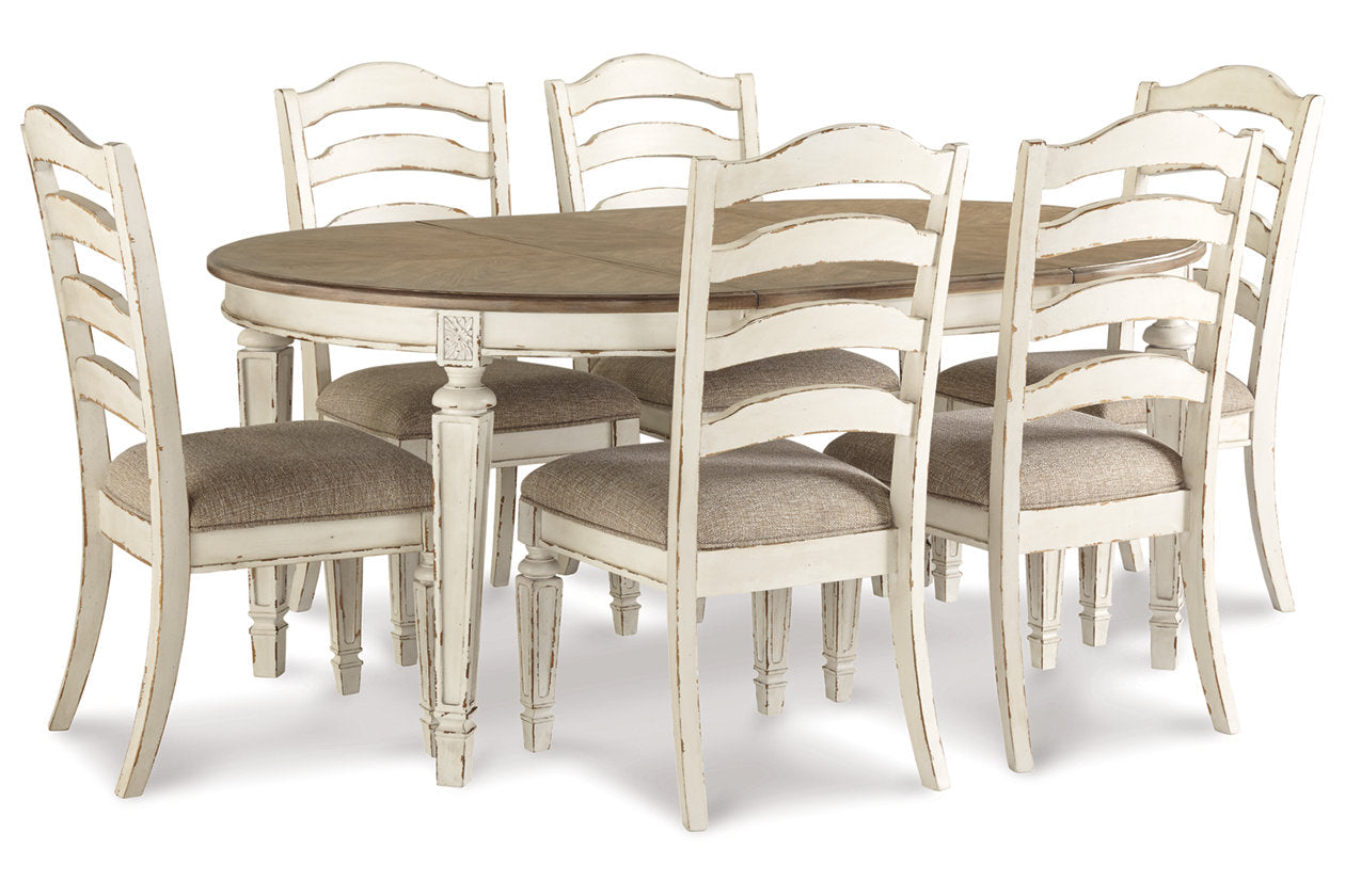 Realyn Chipped White Dining Table and 6 Chairs - Ashley - Luna Furniture