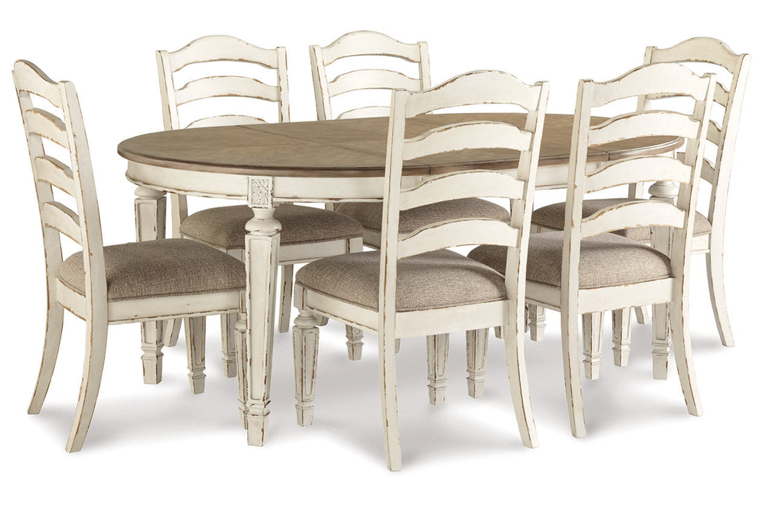 Realyn Chipped White Dining Table and 6 Chairs - Ashley - Luna Furniture