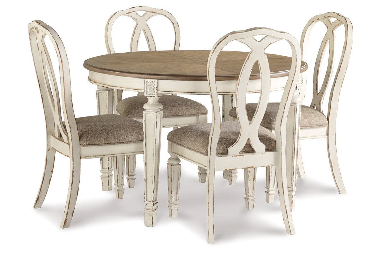 Realyn Chipped White Dining Table and 4 Chairs - Ashley - Luna Furniture