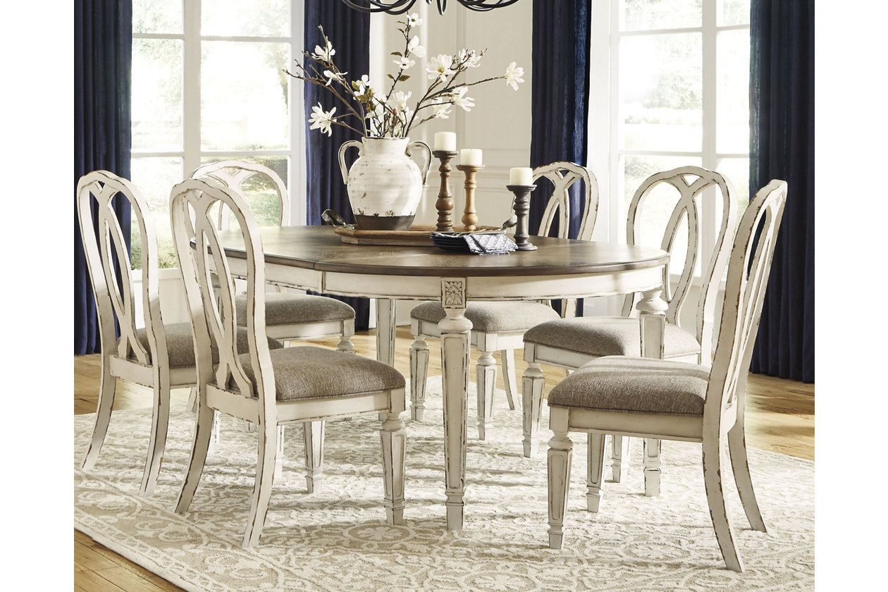 Realyn Chipped White Dining Table and 6 Chairs - Ashley - Luna Furniture
