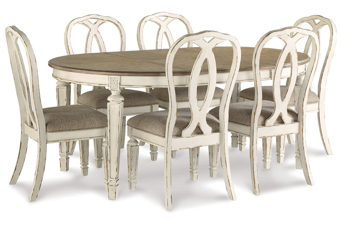 Realyn Chipped White Dining Table and 6 Chairs - Ashley - Luna Furniture