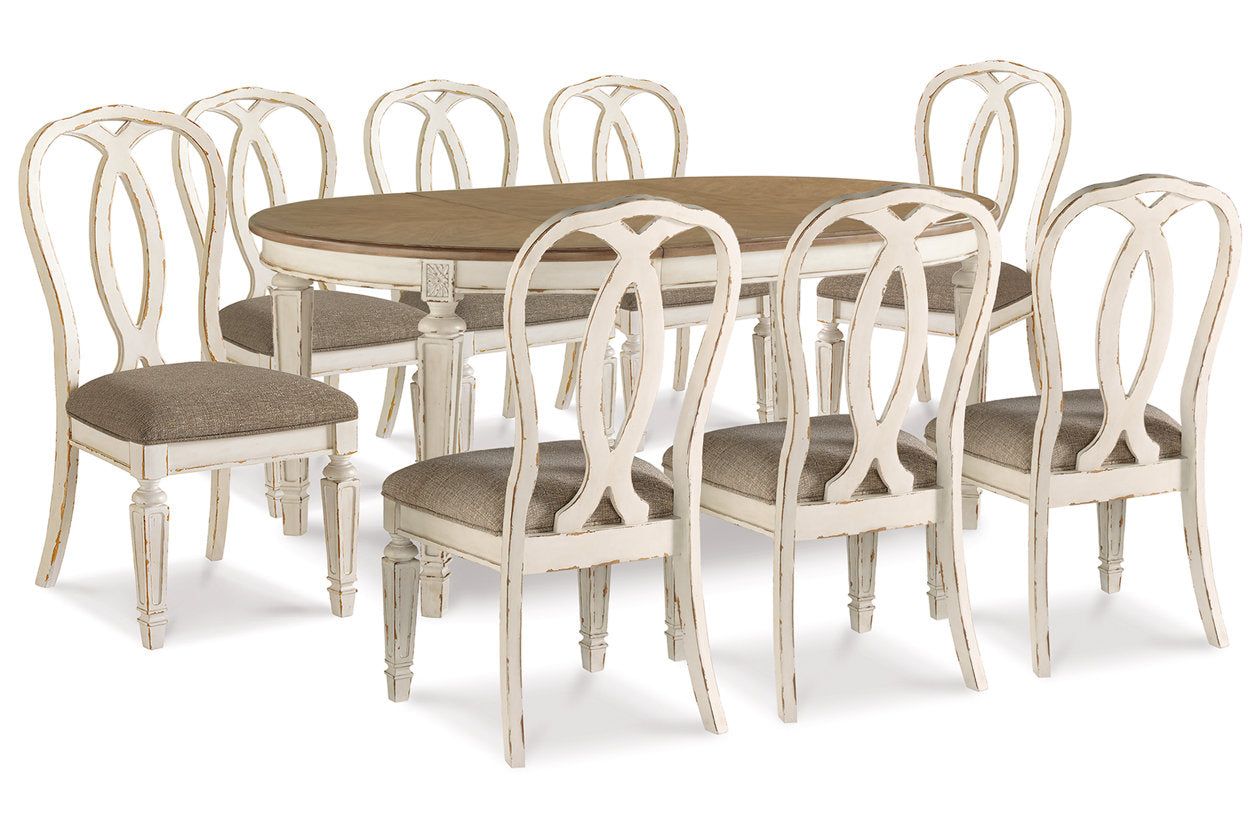 Realyn Chipped White Dining Table and 8 Chairs - Ashley - Luna Furniture